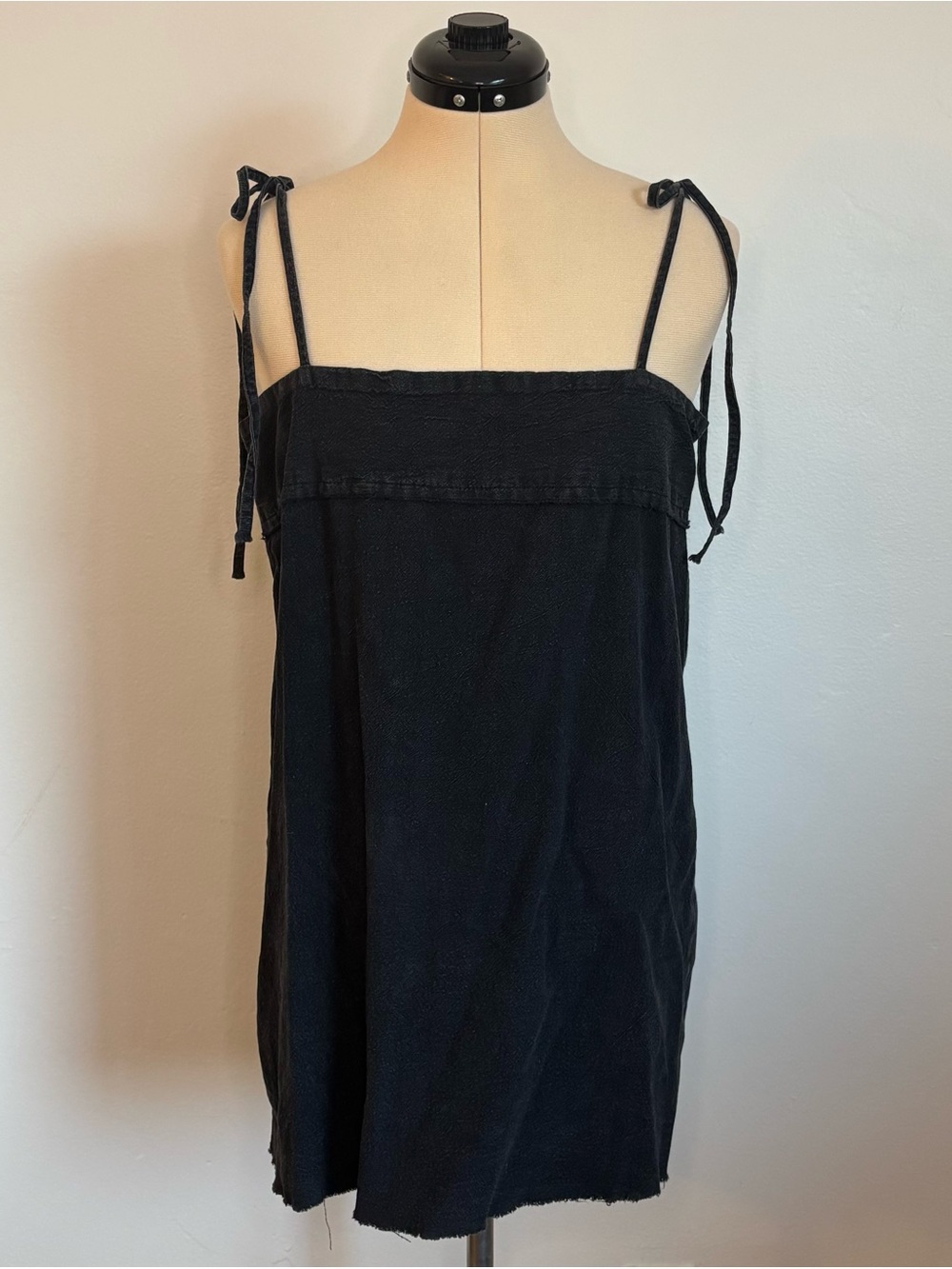 Princess Polly Black Vale Tie Dress, Raw Hem Distressed Acid Wash Mini Dress, 10